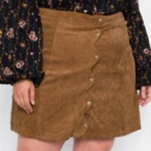 Plus Size Corduroy Scallop Front Mini Skirt